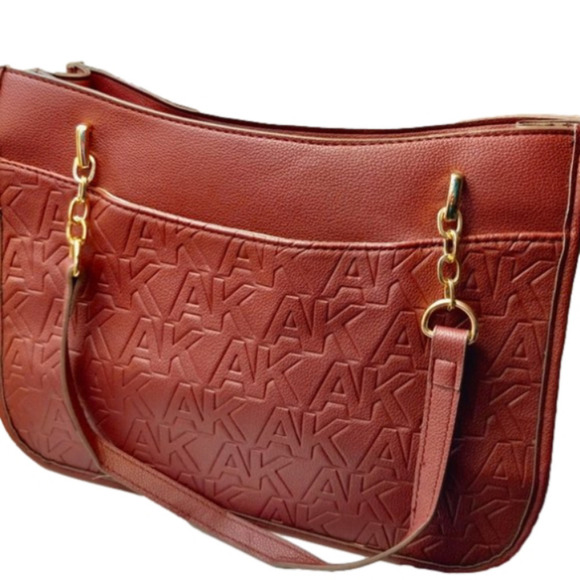 Anne Klein  Bag AK Embossed Satchel/Shoulder/Color Red /POCKETS/Gold Hardware - Picture 3 of 14